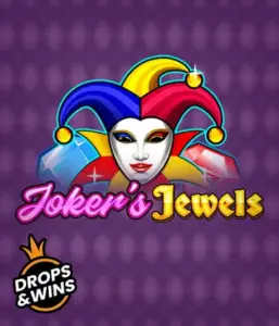 Discover the colorful charm of the Joker's Jewels game by Pragmatic Play, featuring a charming joker's mask adorned with a multicolored jester hat. This graphic evokes the light-hearted fun of casino gaming, set against a deep purple background. Ideal for those who love classic slot games, delivering a delightful adventure. 