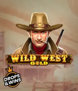  Encounter the rugged sheriff of "Wild West Gold," a captivating slot game by Pragmatic Play. The visual features a determined sheriff with a sheriff’s badge, set against a dusty Old West town backdrop. The game's title is boldly featured in a classic font, complementing the Wild West adventure theme. 