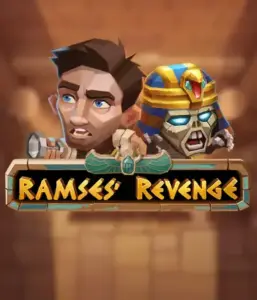 Dive into the mysterious world of the Ramses' Revenge game by Relax Gaming, featuring a frightened explorer and a terrifying mummy against an Egyptian tomb backdrop. This graphic captures the excitement of Egyptian archaeology, perfect for adventure seekers, delivering a thrilling escape. 